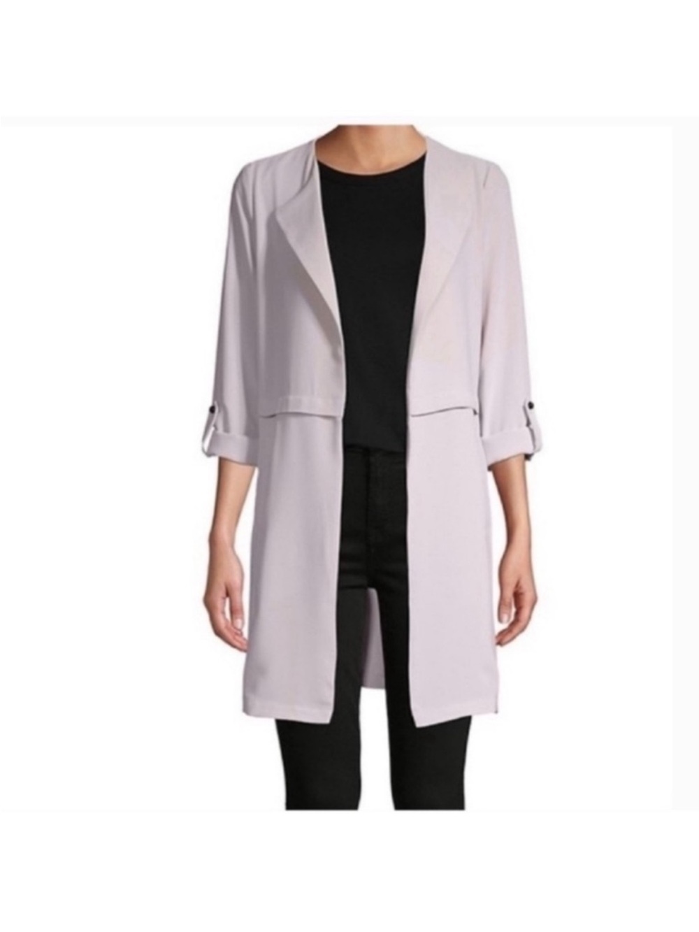 Philosophy Flowy Open Front Trench Jacket Sz M Light Gray